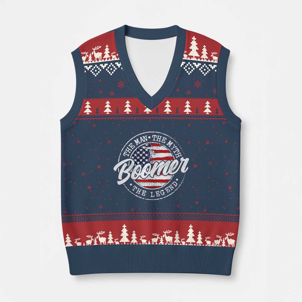 Boomers Generation V-Neck Knit Sweater Vest Vintage The Man The Myth The Legend American Flag - Wonder Print Shop