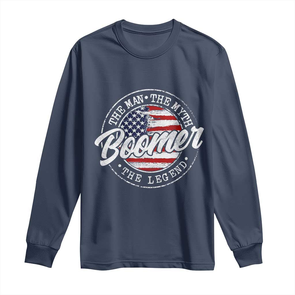 Boomers Generation Long Sleeve Shirt Vintage The Man The Myth The Legend American Flag - Wonder Print Shop