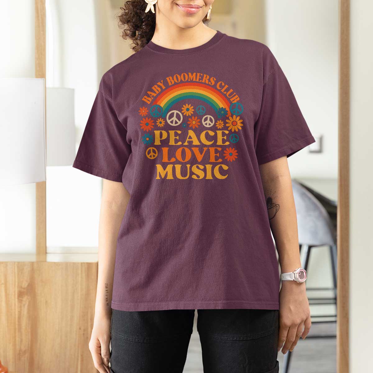 Baby Boomers Generation T Shirt For Women Peace Love Music 60s Hippe - Wonder Print Shop