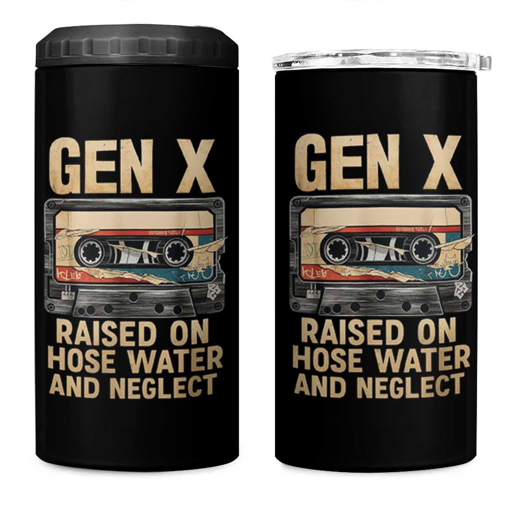 Gen X 4 in 1 Can Cooler Tumbler Vintage Cassette Tape Raised On Hose Water And Neglect Nostalgia - Wonder Print Shop