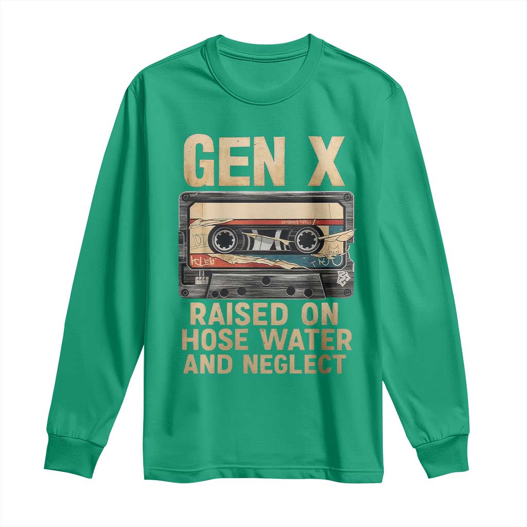 Gen X Long Sleeve Shirt Vintage Cassette Tape Raised On Hose Water And Neglect Nostalgia - Wonder Print Shop