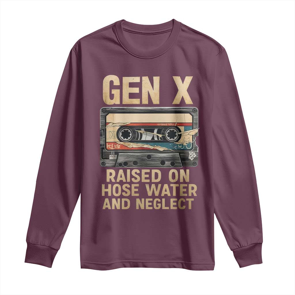 Gen X Long Sleeve Shirt Vintage Cassette Tape Raised On Hose Water And Neglect Nostalgia - Wonder Print Shop