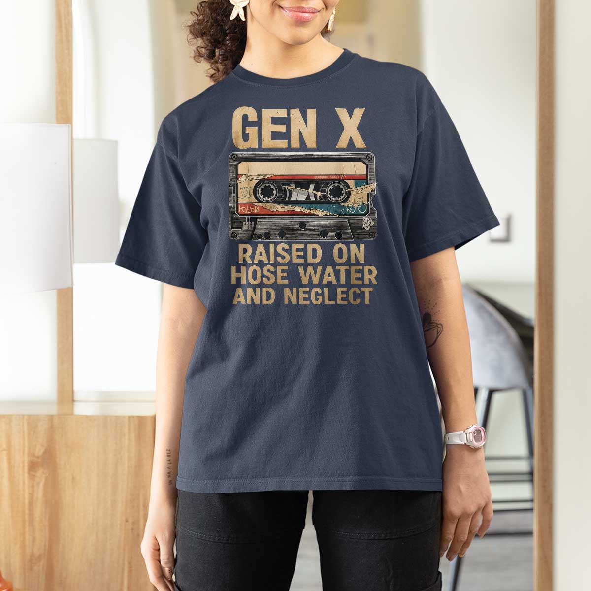 Gen X T Shirt For Women Vintage Cassette Tape Raised On Hose Water And Neglect Nostalgia - Wonder Print Shop