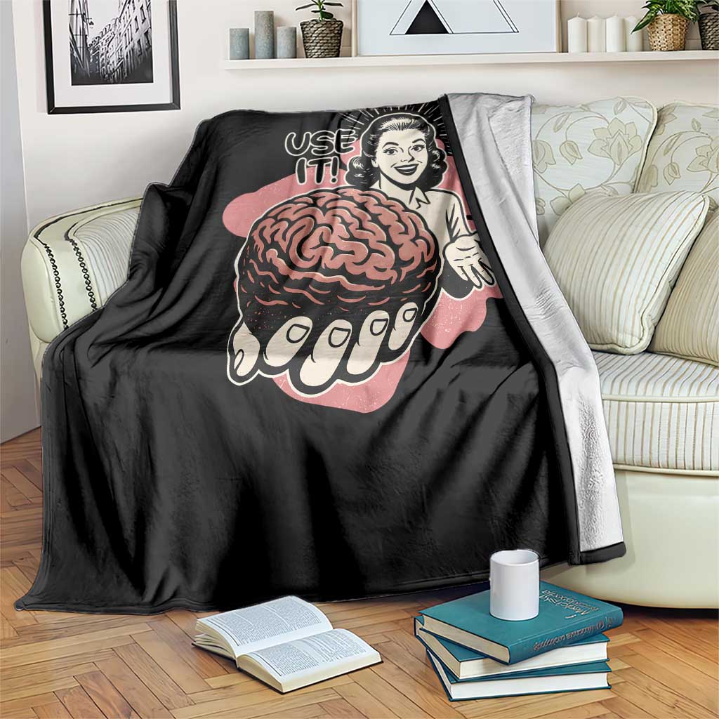 Sarcastic Vintage Throw Blanket Funny Retro 50s Use Your Brain Aesthetic - Wonder Print Shop