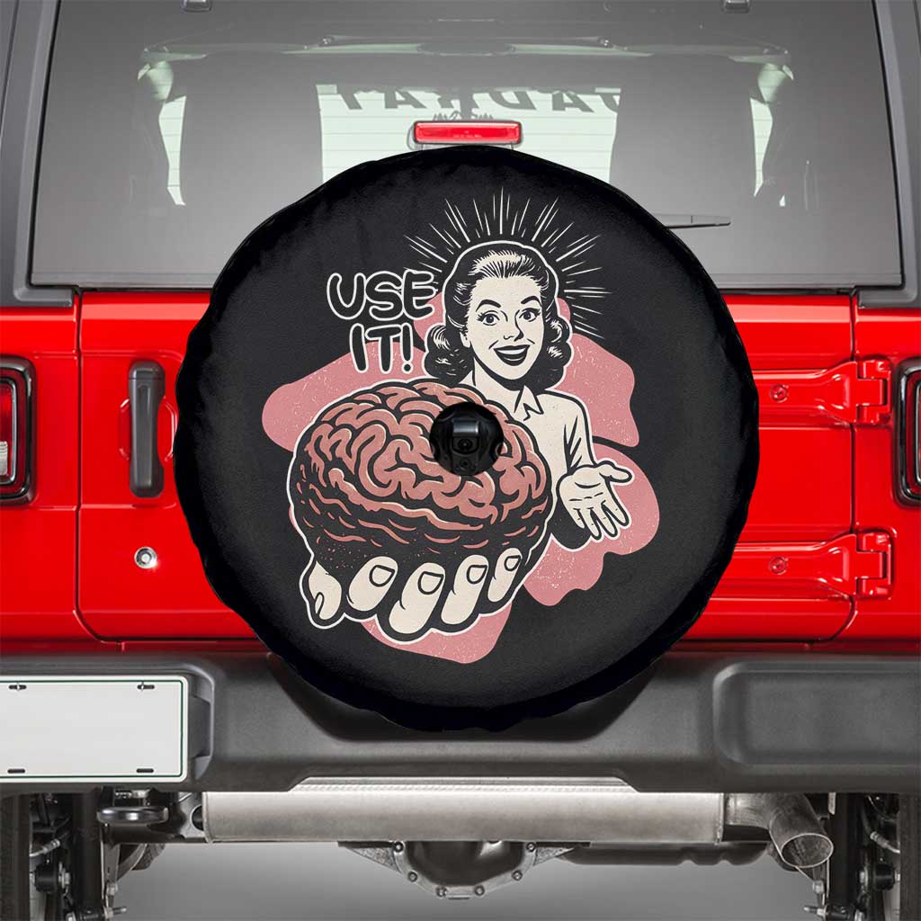 Sarcastic Vintage Spare Tire Cover Funny Retro 50s Use Your Brain Aesthetic - Wonder Print Shop