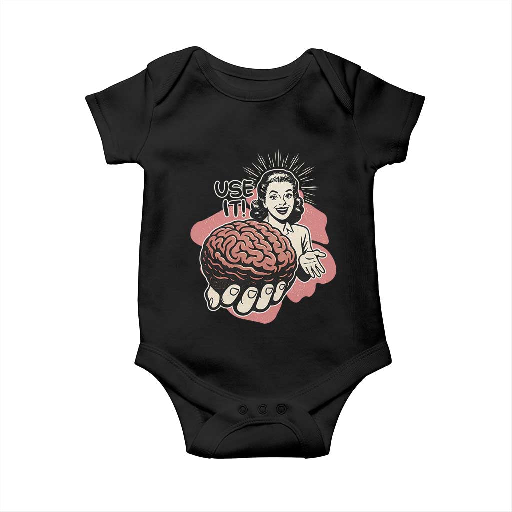 Sarcastic Vintage Baby Onesie Funny Retro 50s Use Your Brain Aesthetic - Wonder Print Shop