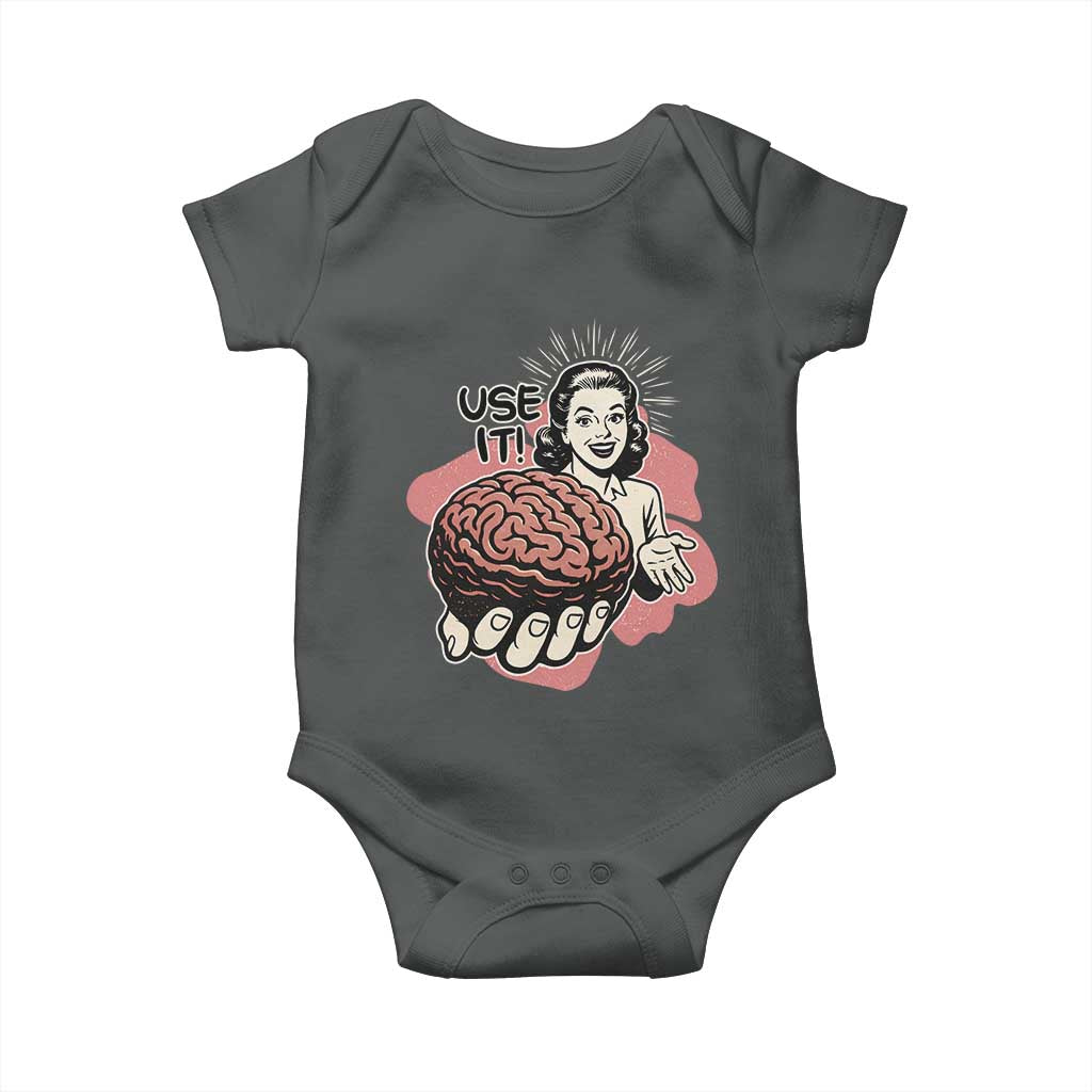 Sarcastic Vintage Baby Onesie Funny Retro 50s Use Your Brain Aesthetic - Wonder Print Shop