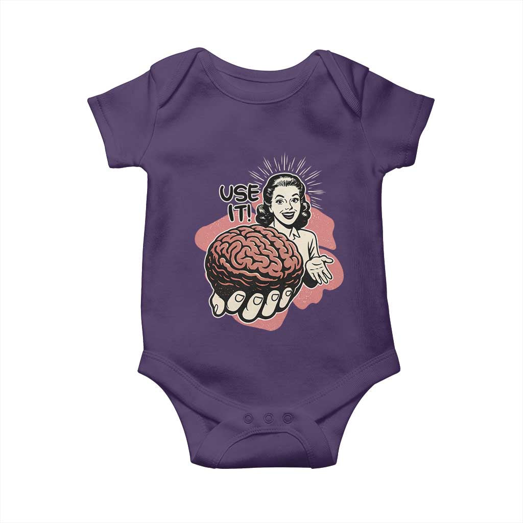 Sarcastic Vintage Baby Onesie Funny Retro 50s Use Your Brain Aesthetic - Wonder Print Shop