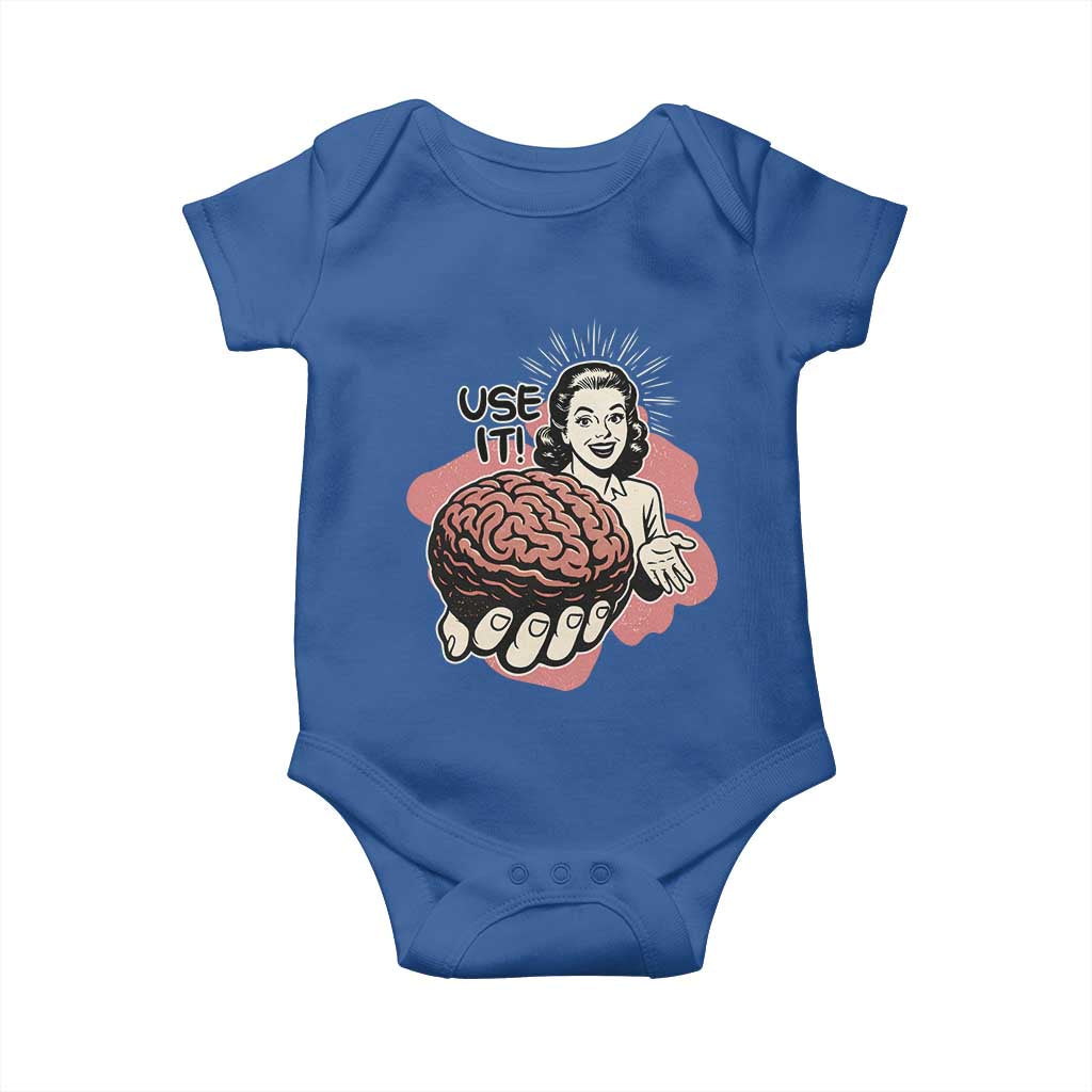 Sarcastic Vintage Baby Onesie Funny Retro 50s Use Your Brain Aesthetic - Wonder Print Shop