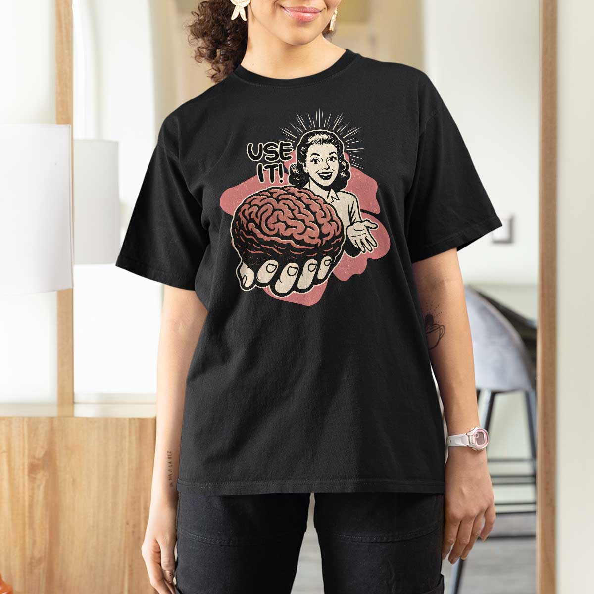 Sarcastic Vintage T Shirt For Women Funny Retro 50s Use Your Brain Aesthetic - Wonder Print Shop