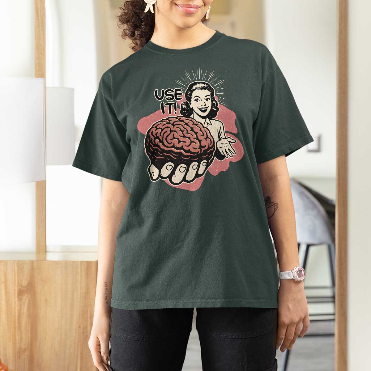 Sarcastic Vintage T Shirt For Women Funny Retro 50s Use Your Brain Aesthetic - Wonder Print Shop