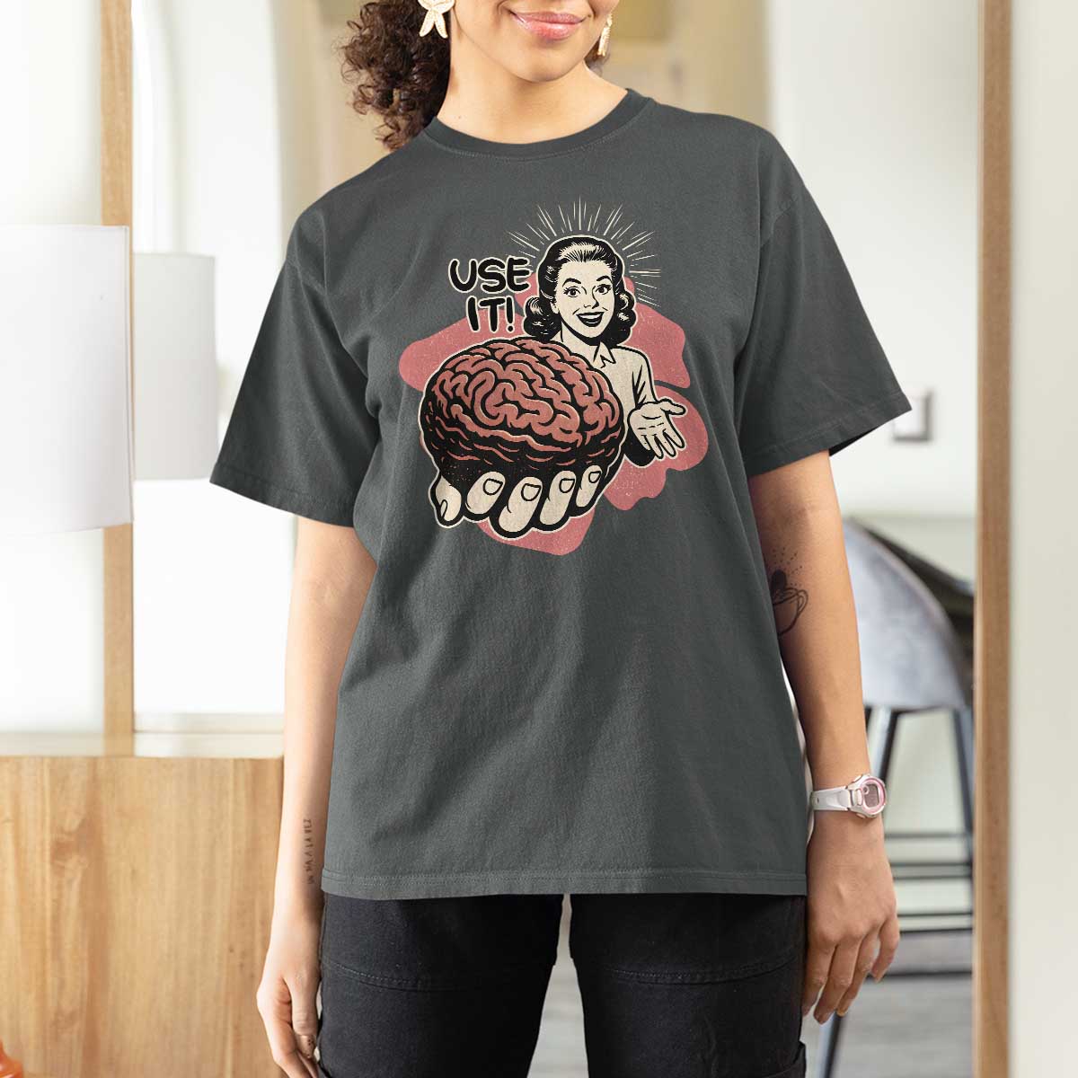 Sarcastic Vintage T Shirt For Women Funny Retro 50s Use Your Brain Aesthetic - Wonder Print Shop