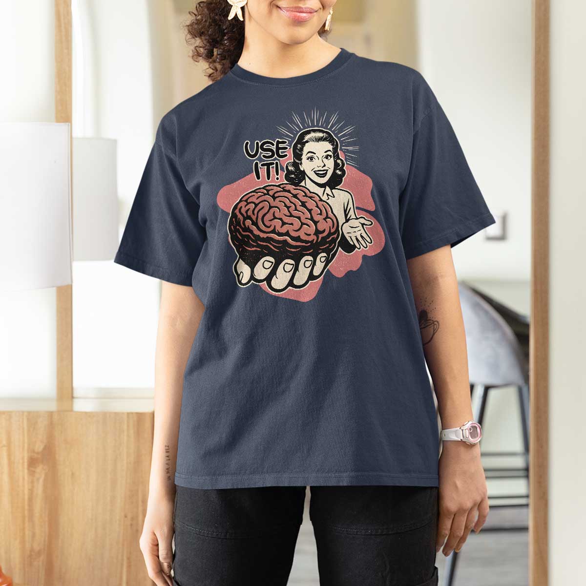 Sarcastic Vintage T Shirt For Women Funny Retro 50s Use Your Brain Aesthetic - Wonder Print Shop