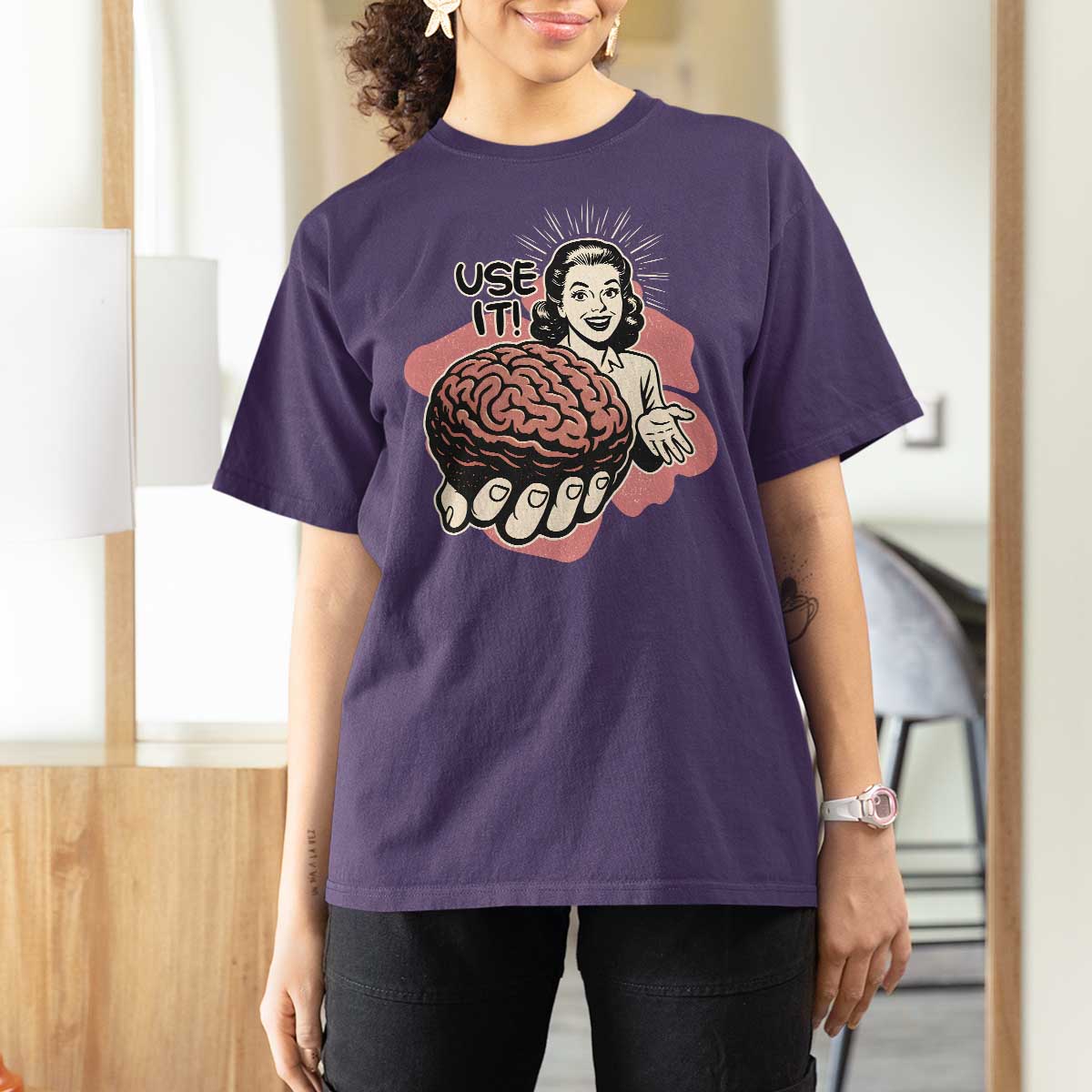 Sarcastic Vintage T Shirt For Women Funny Retro 50s Use Your Brain Aesthetic - Wonder Print Shop