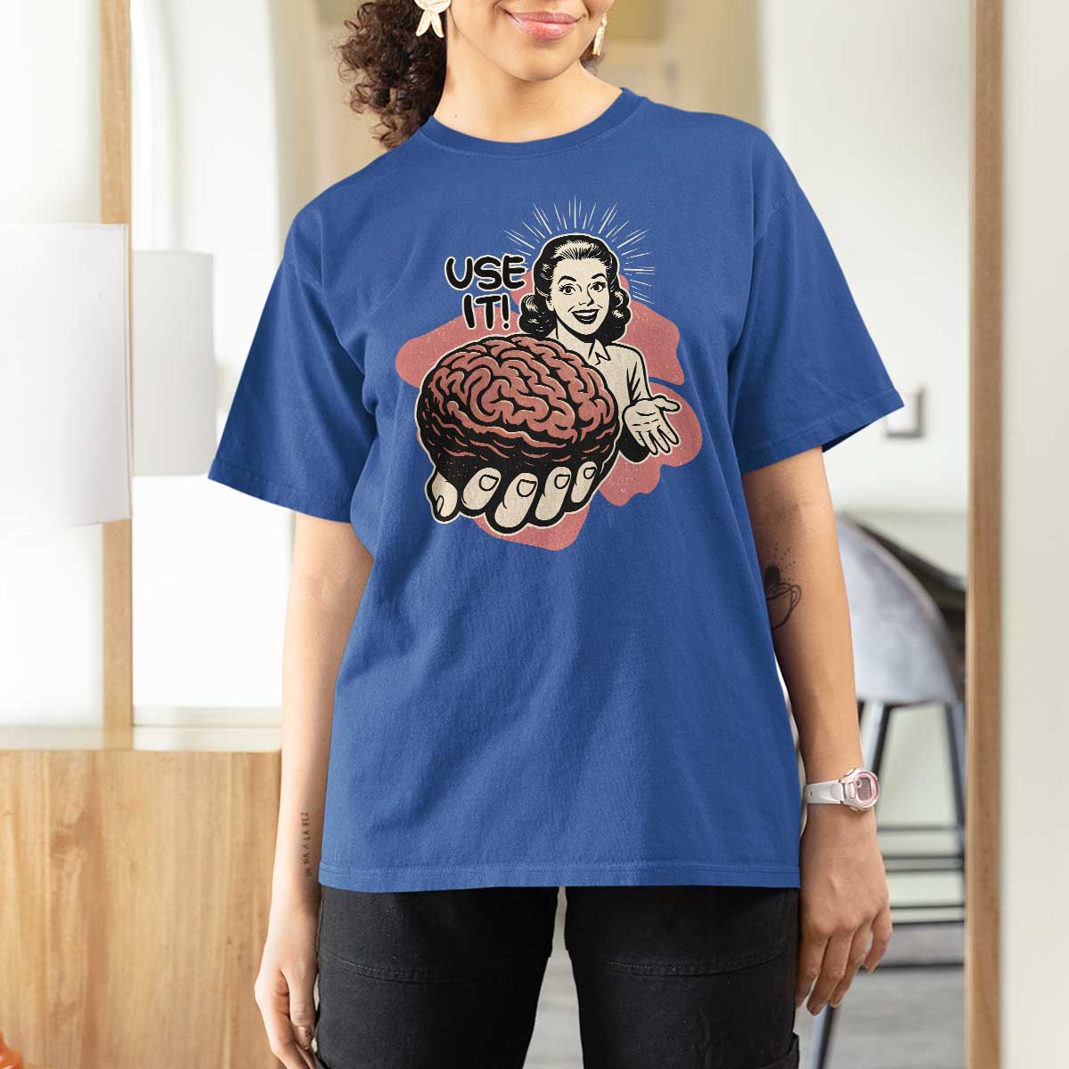 Sarcastic Vintage T Shirt For Women Funny Retro 50s Use Your Brain Aesthetic - Wonder Print Shop