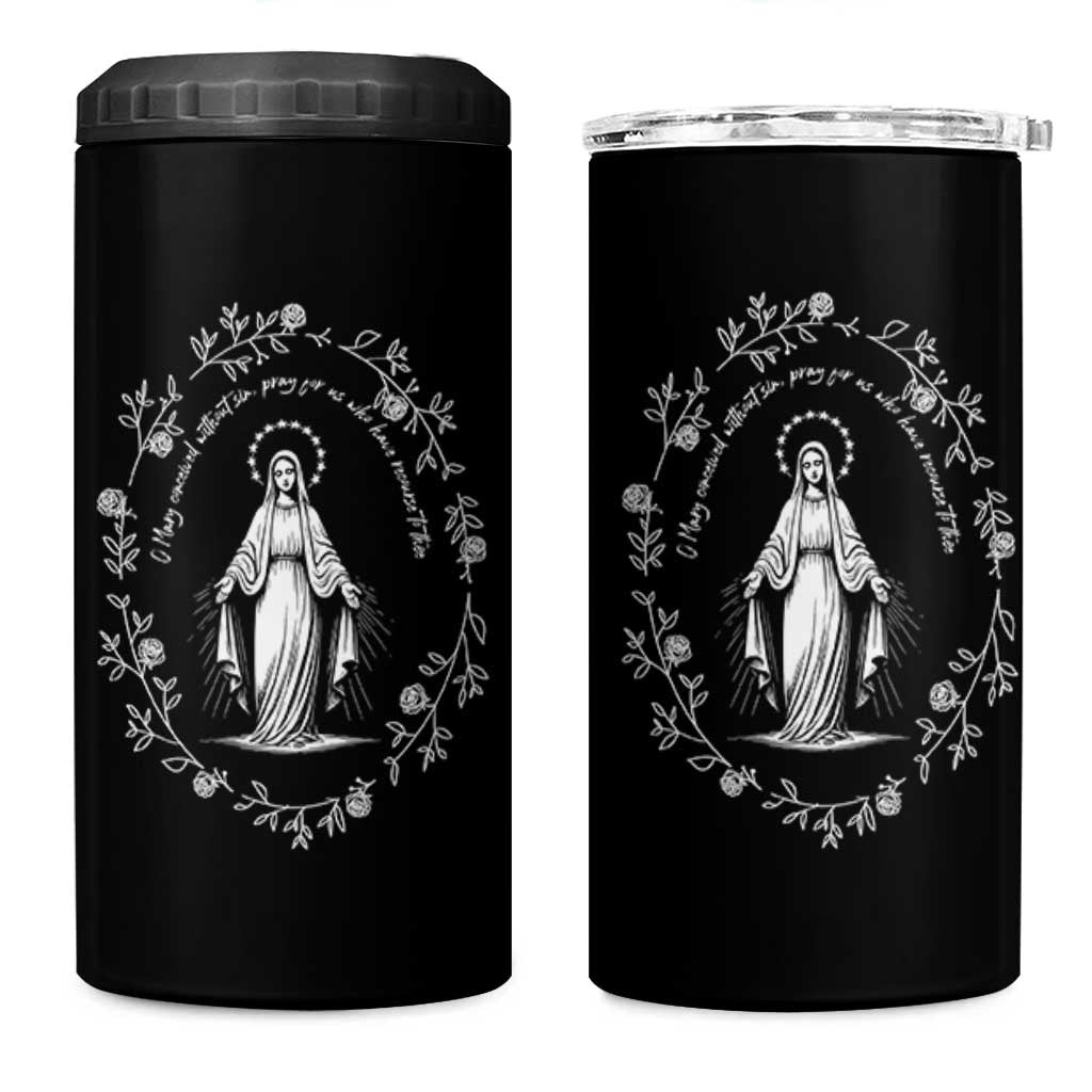 Marian Catholic 4 in 1 Can Cooler Tumbler Virgin Mary Floral Women Religious Catholic Gift - Wonder Print Shop