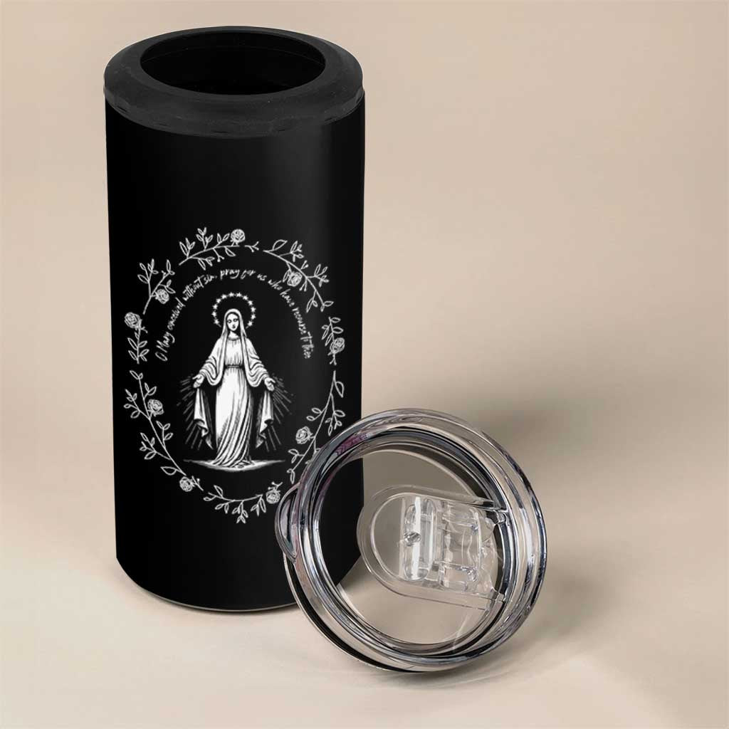 Marian Catholic 4 in 1 Can Cooler Tumbler Virgin Mary Floral Women Religious Catholic Gift - Wonder Print Shop