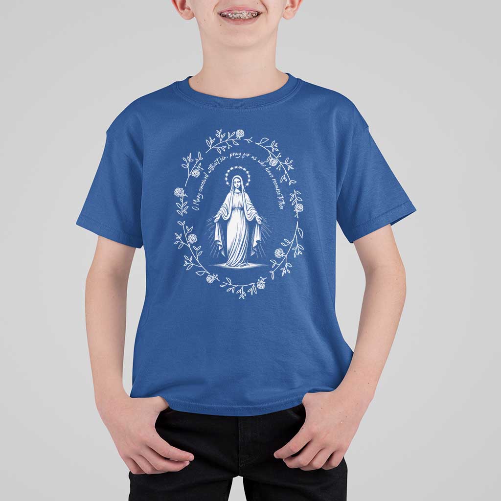 Marian Catholic T Shirt For Kid Virgin Mary Floral Women Religious Catholic Gift - Wonder Print Shop