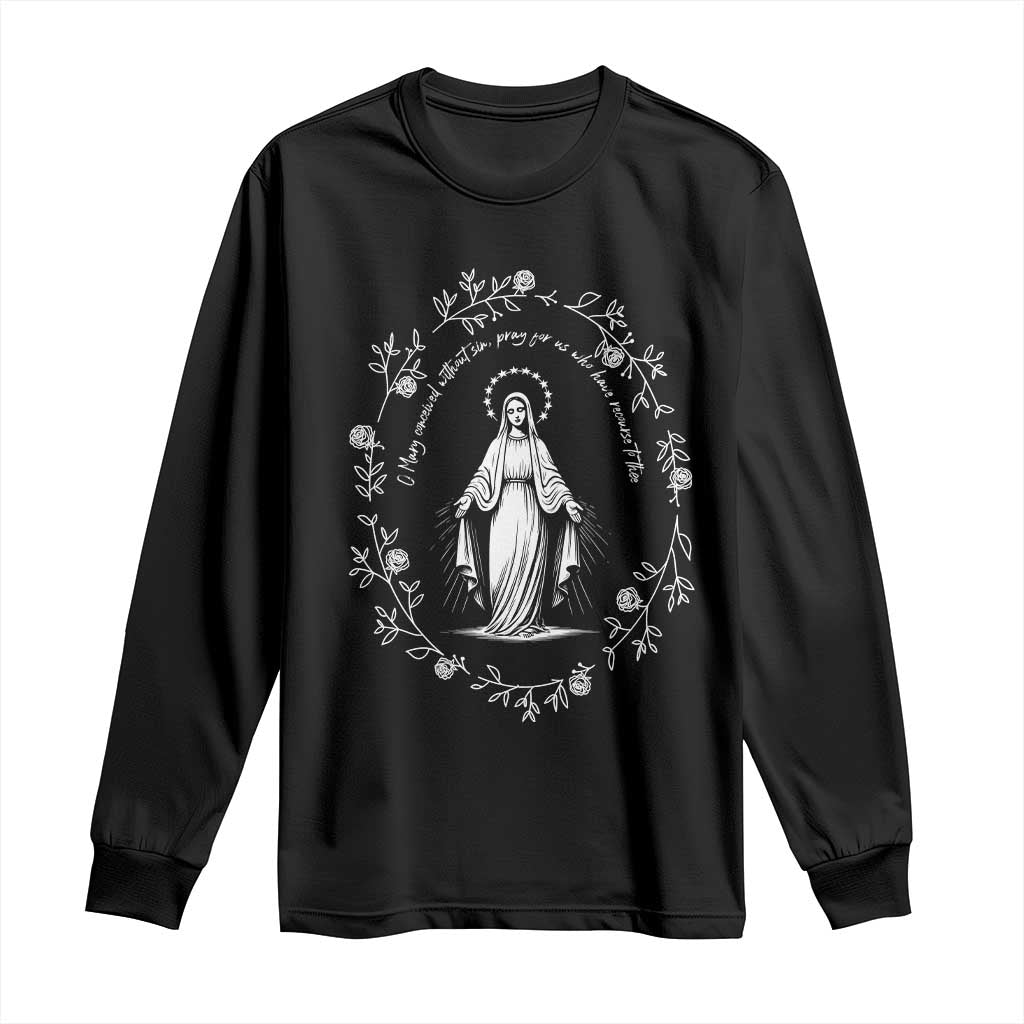 Marian Catholic Long Sleeve Shirt Virgin Mary Floral Women Religious Catholic Gift - Wonder Print Shop