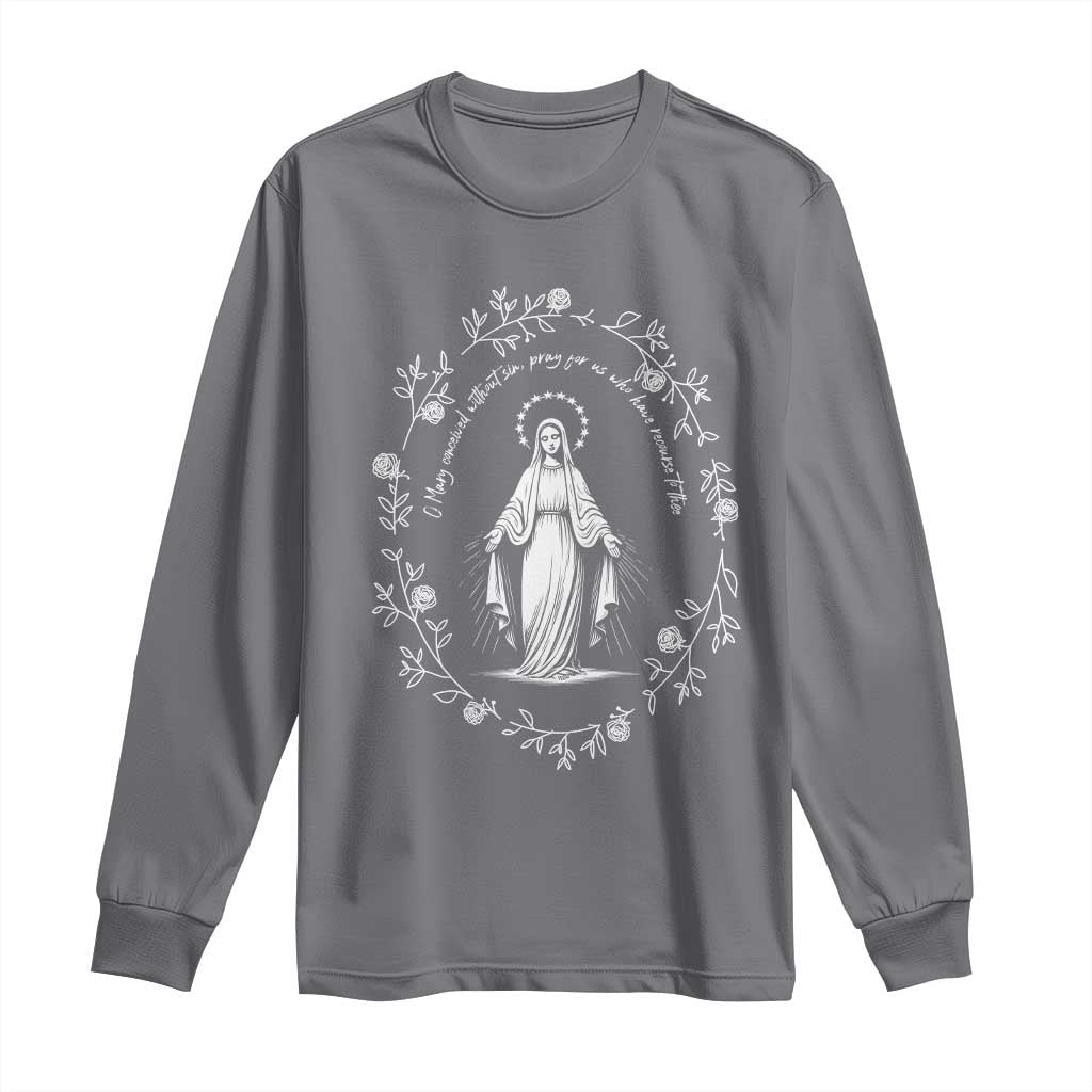 Marian Catholic Long Sleeve Shirt Virgin Mary Floral Women Religious Catholic Gift - Wonder Print Shop