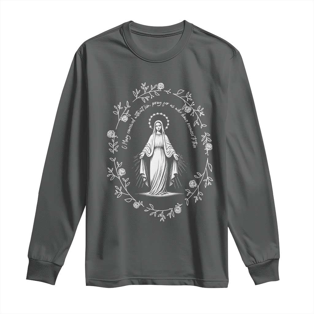 Marian Catholic Long Sleeve Shirt Virgin Mary Floral Women Religious Catholic Gift - Wonder Print Shop