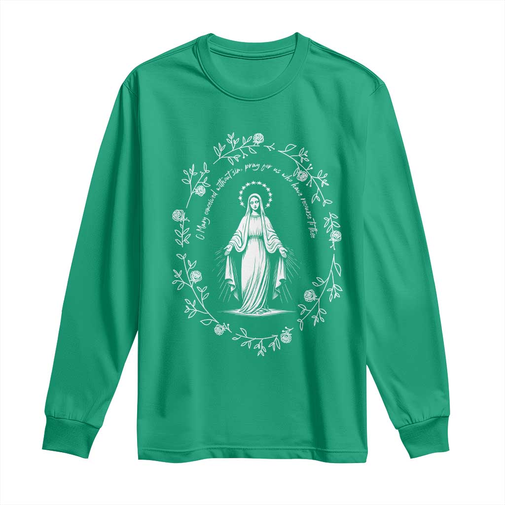 Marian Catholic Long Sleeve Shirt Virgin Mary Floral Women Religious Catholic Gift - Wonder Print Shop