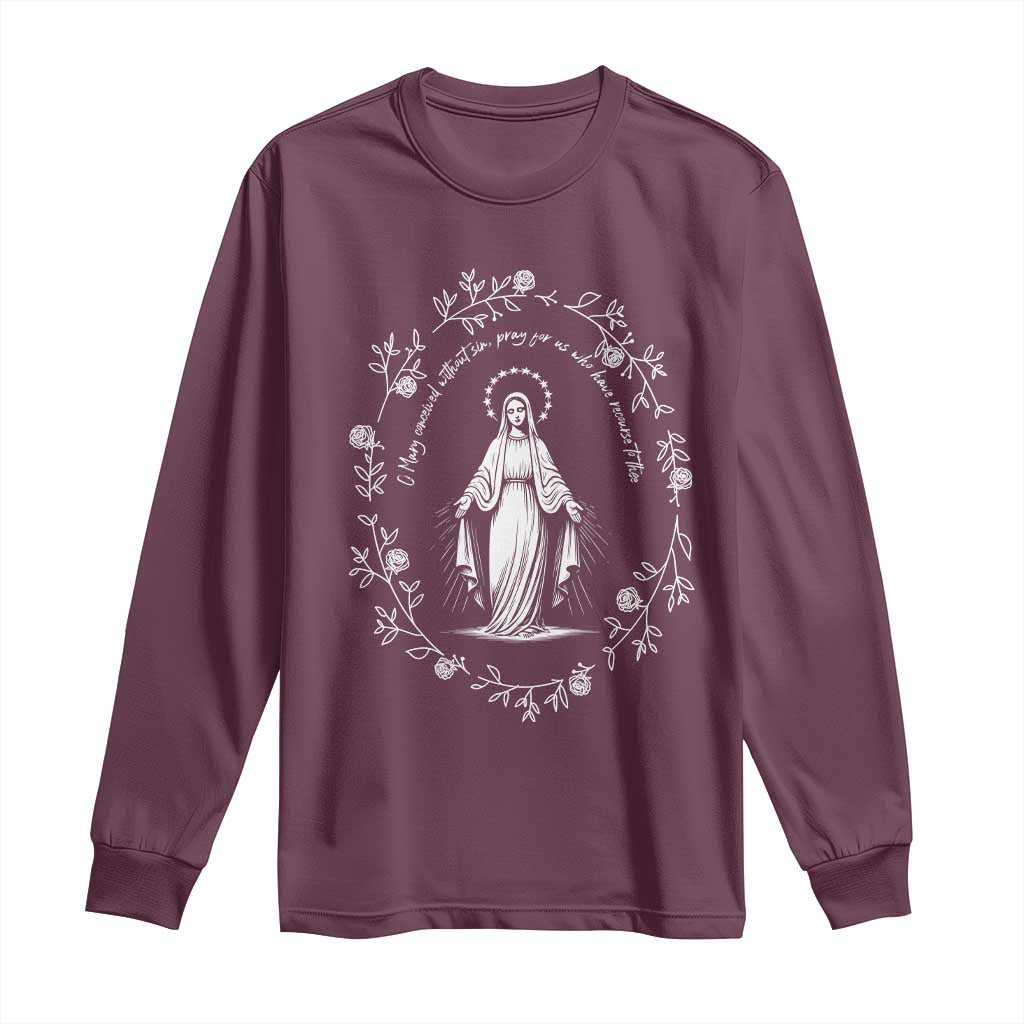 Marian Catholic Long Sleeve Shirt Virgin Mary Floral Women Religious Catholic Gift - Wonder Print Shop