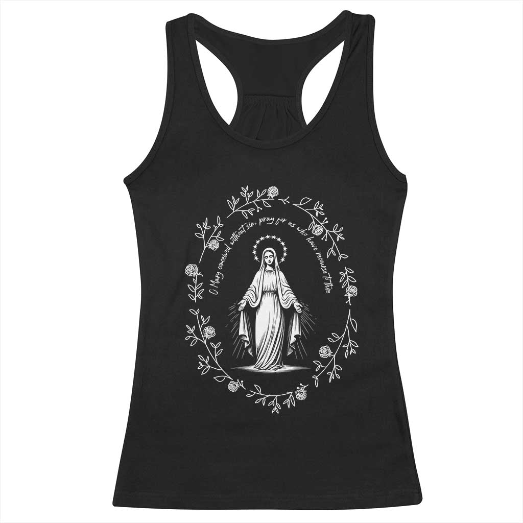 Marian Catholic Racerback Tank Top Virgin Mary Floral Women Religious Catholic Gift - Wonder Print Shop