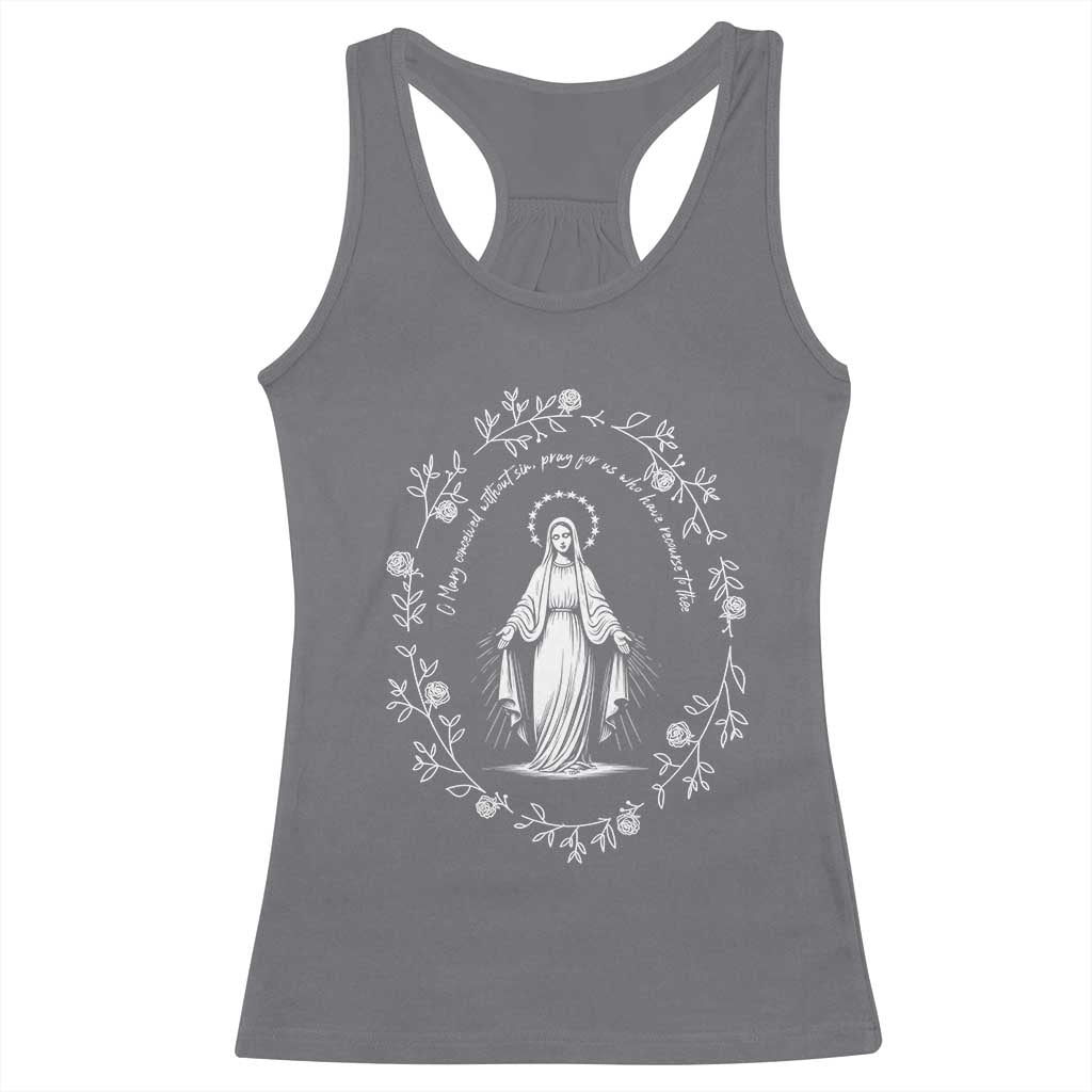 Marian Catholic Racerback Tank Top Virgin Mary Floral Women Religious Catholic Gift - Wonder Print Shop
