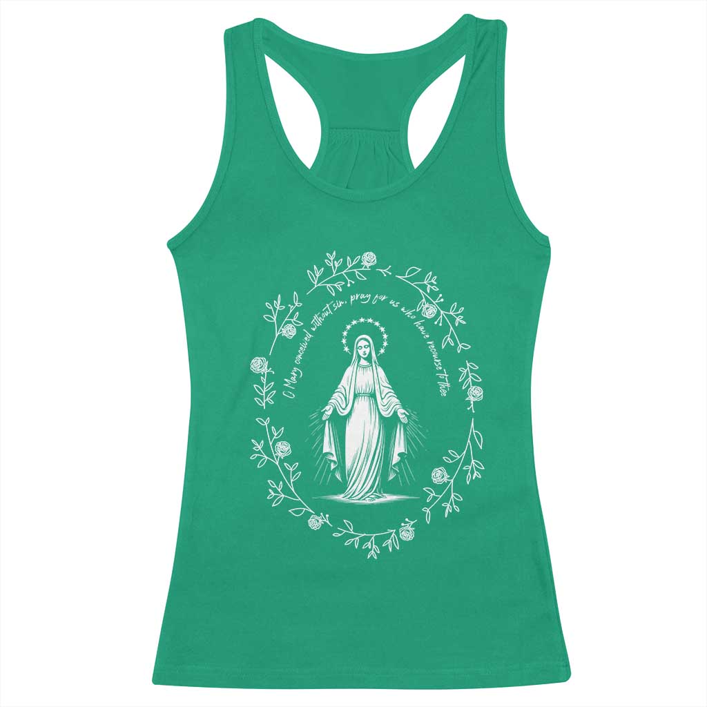 Marian Catholic Racerback Tank Top Virgin Mary Floral Women Religious Catholic Gift - Wonder Print Shop