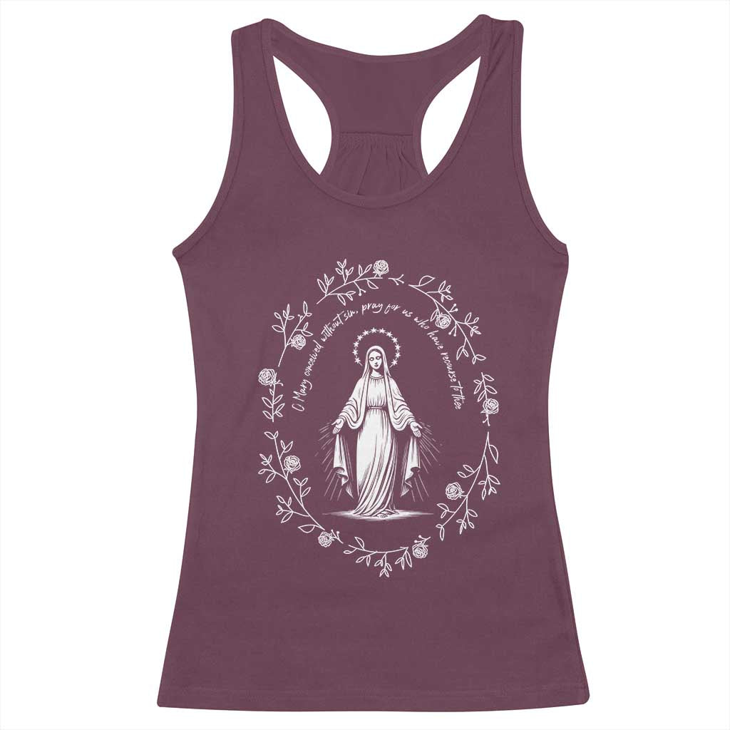 Marian Catholic Racerback Tank Top Virgin Mary Floral Women Religious Catholic Gift - Wonder Print Shop