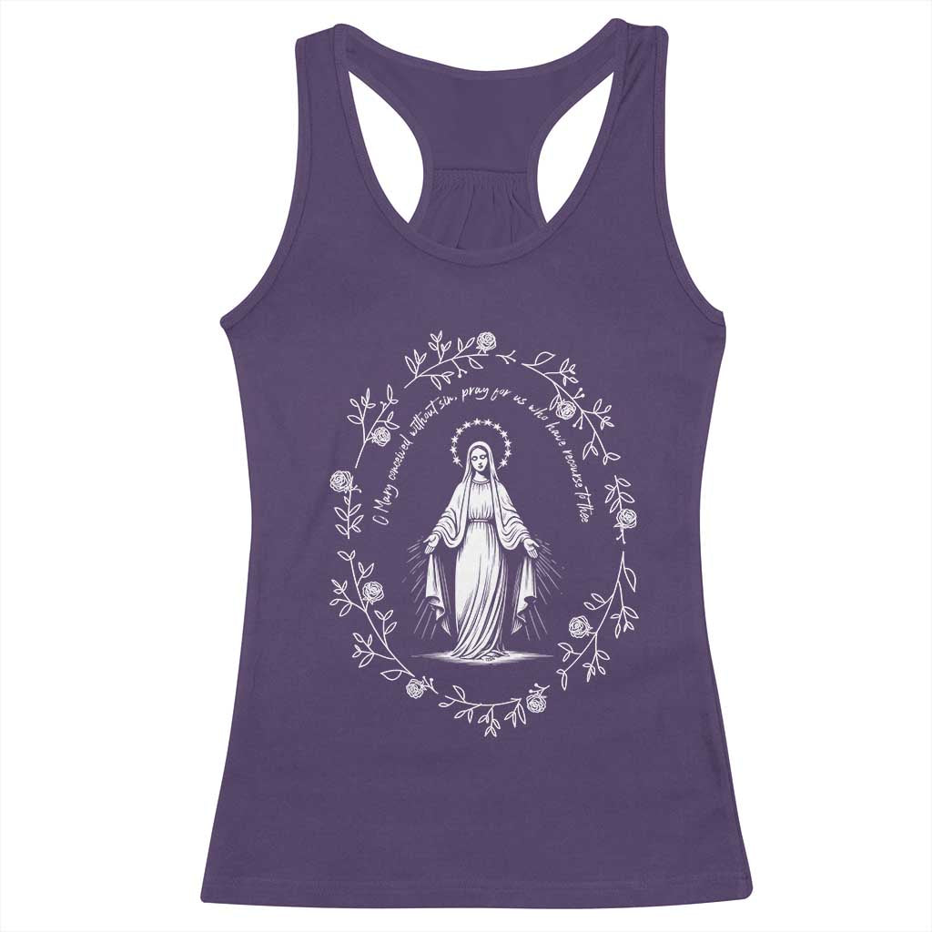 Marian Catholic Racerback Tank Top Virgin Mary Floral Women Religious Catholic Gift - Wonder Print Shop