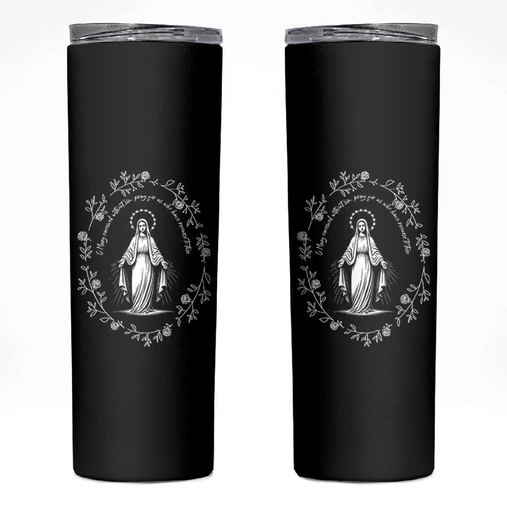Marian Catholic Skinny Tumbler Virgin Mary Floral Women Religious Catholic Gift - Wonder Print Shop