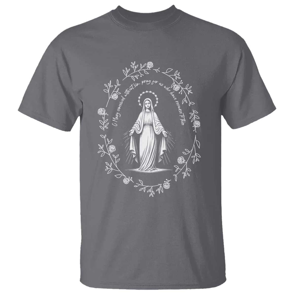 Marian Catholic T Shirt Virgin Mary Floral Women Religious Catholic Gift - Wonder Print Shop