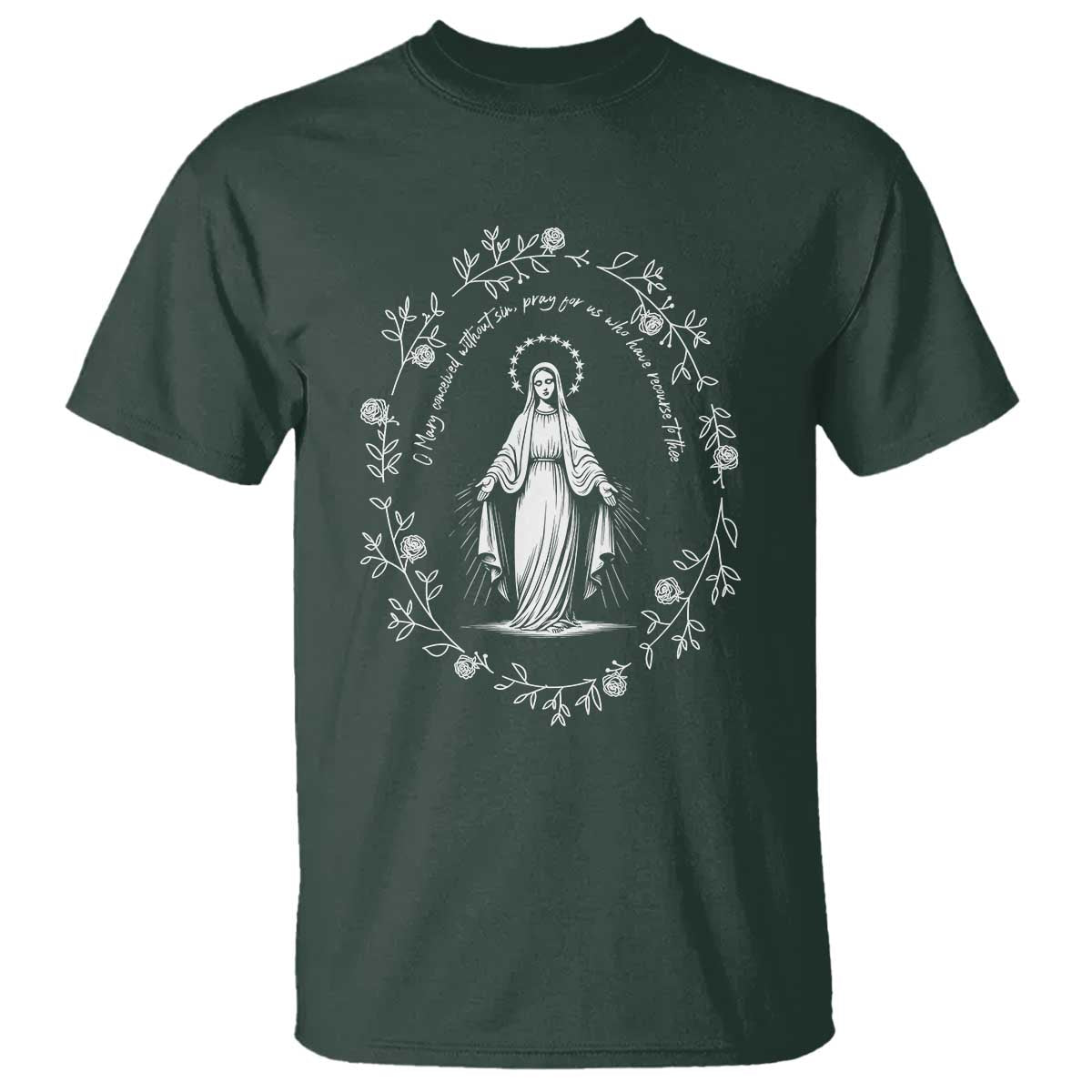 Marian Catholic T Shirt Virgin Mary Floral Women Religious Catholic Gift - Wonder Print Shop