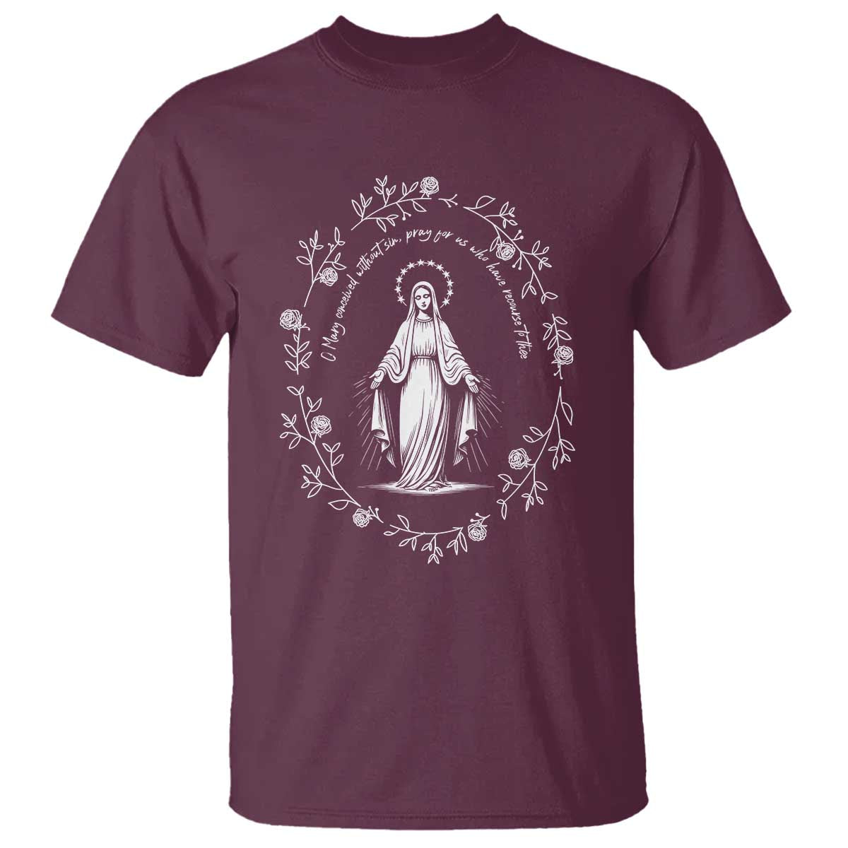 Marian Catholic T Shirt Virgin Mary Floral Women Religious Catholic Gift - Wonder Print Shop