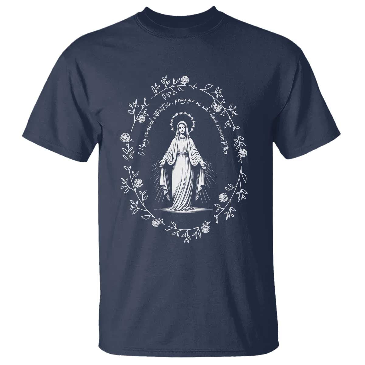 Marian Catholic T Shirt Virgin Mary Floral Women Religious Catholic Gift - Wonder Print Shop