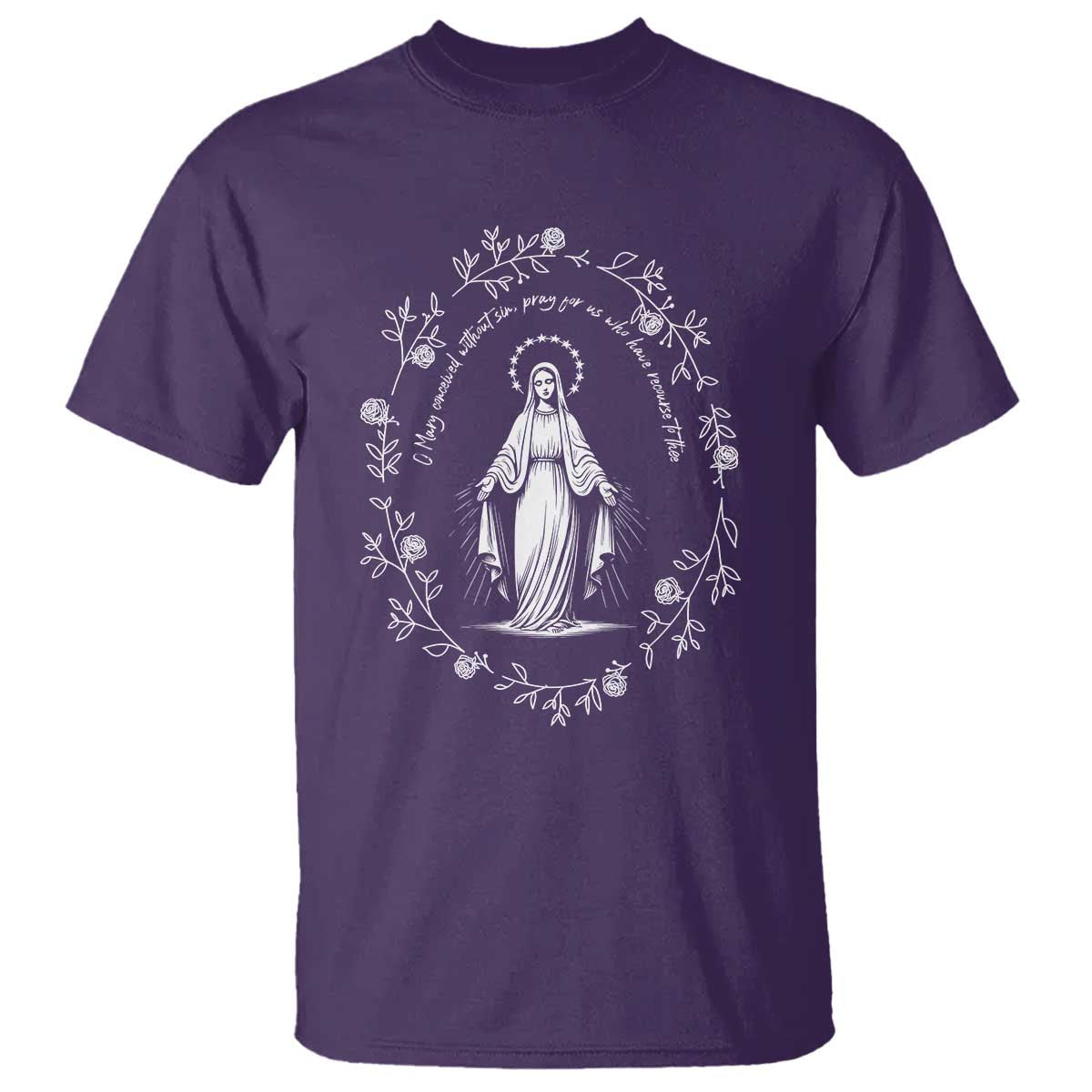 Marian Catholic T Shirt Virgin Mary Floral Women Religious Catholic Gift - Wonder Print Shop