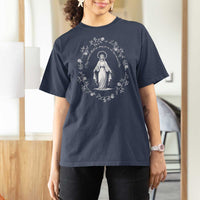 Marian Catholic T Shirt For Women Virgin Mary Floral Women Religious Catholic Gift - Wonder Print Shop