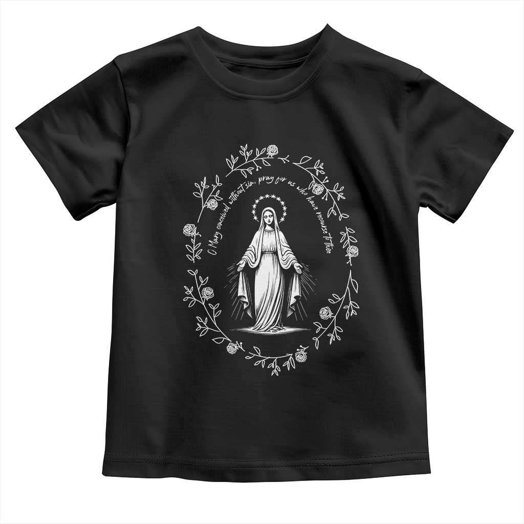 Marian Catholic Toddler T Shirt Virgin Mary Floral Women Religious Catholic Gift - Wonder Print Shop