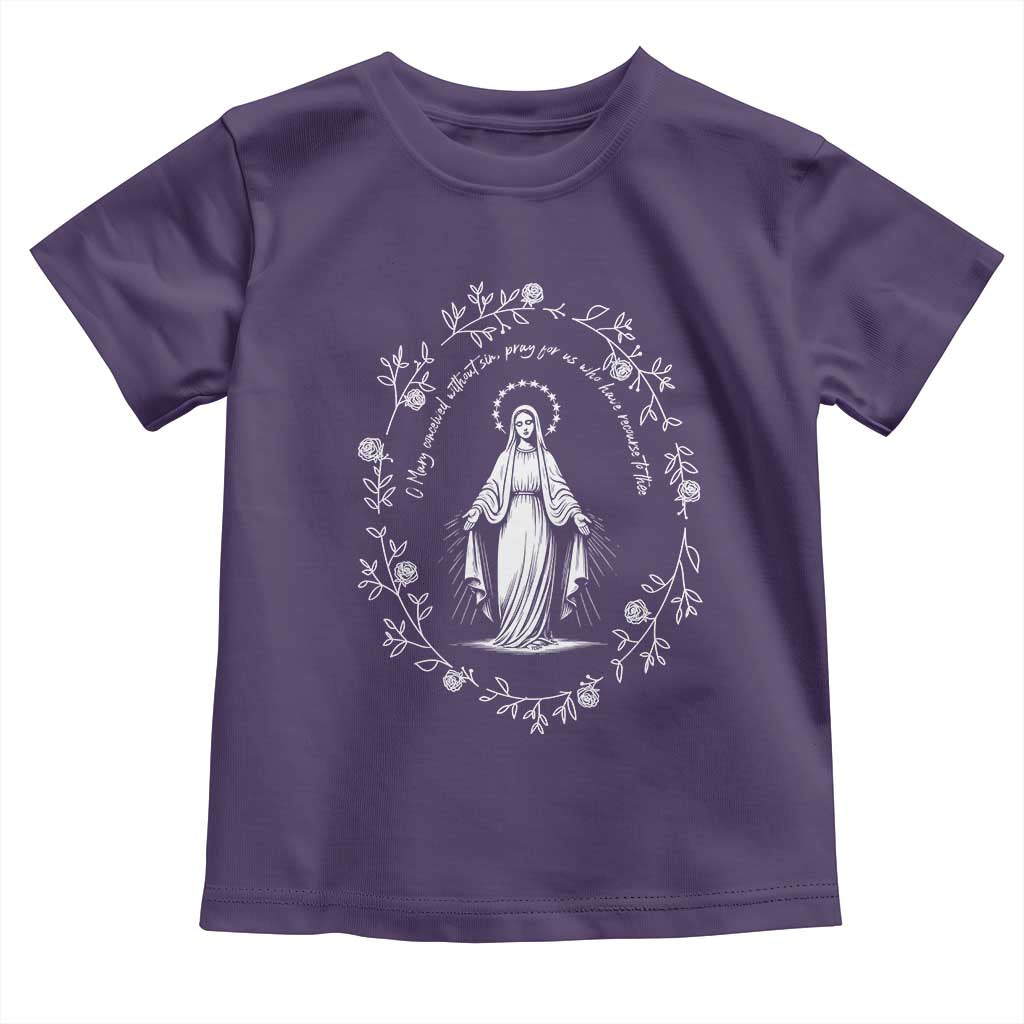 Marian Catholic Toddler T Shirt Virgin Mary Floral Women Religious Catholic Gift - Wonder Print Shop