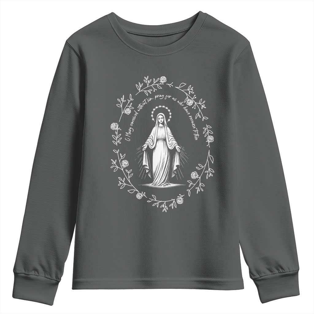 Marian Catholic Youth Sweatshirt Virgin Mary Floral Women Religious Catholic Gift - Wonder Print Shop