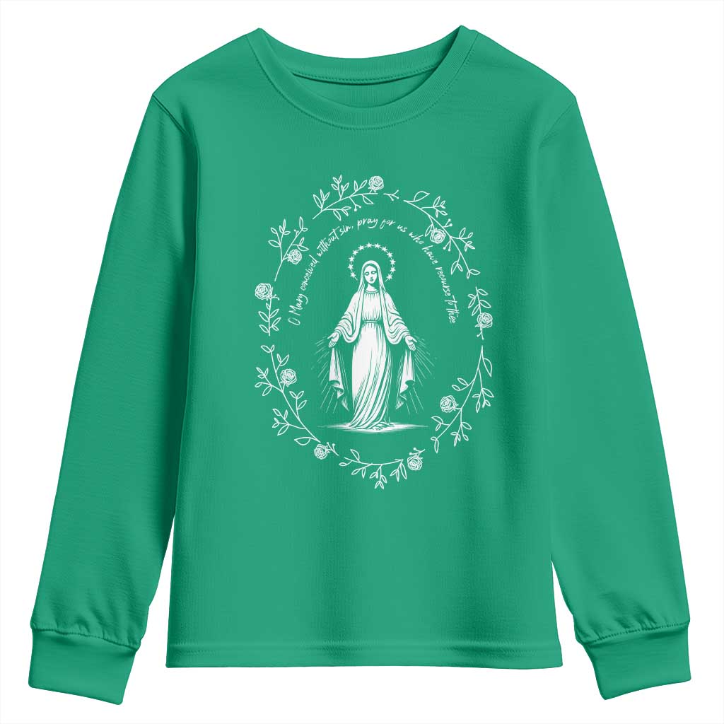 Marian Catholic Youth Sweatshirt Virgin Mary Floral Women Religious Catholic Gift - Wonder Print Shop