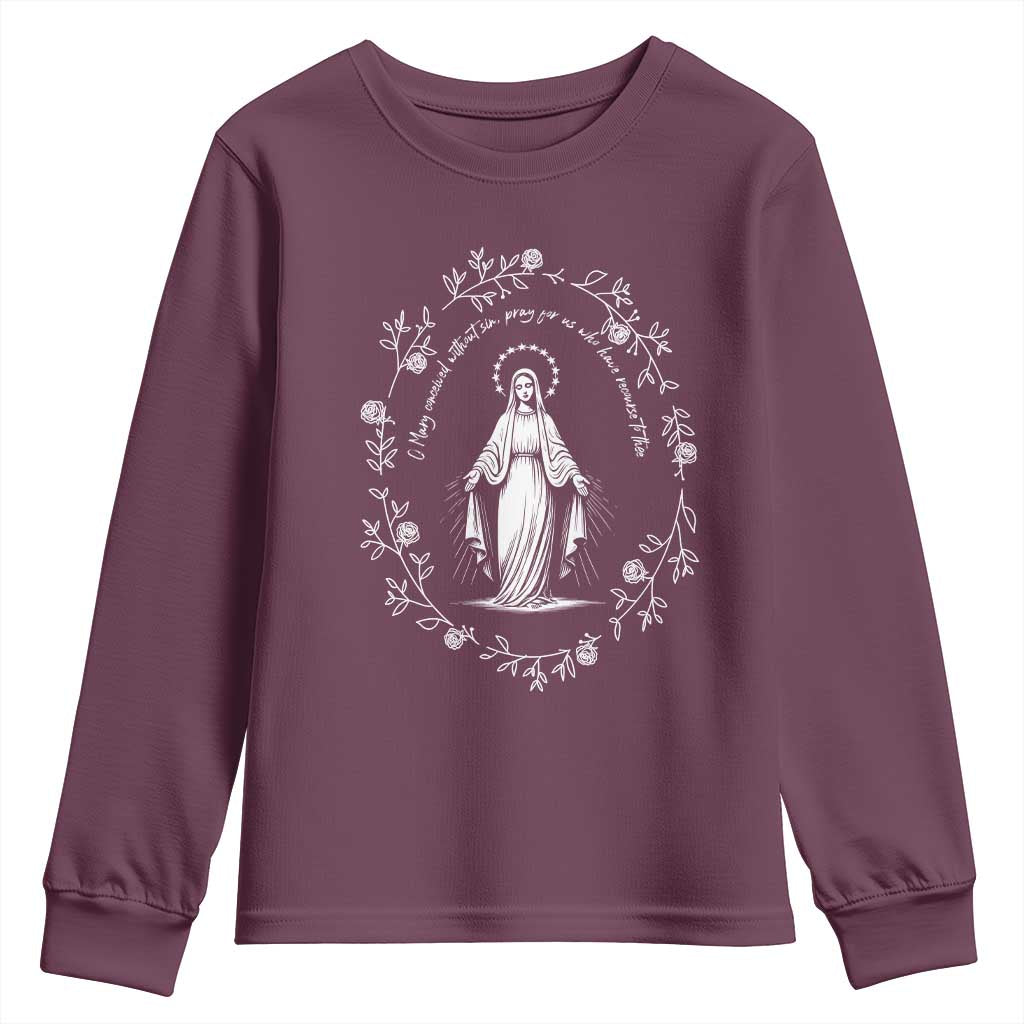 Marian Catholic Youth Sweatshirt Virgin Mary Floral Women Religious Catholic Gift - Wonder Print Shop