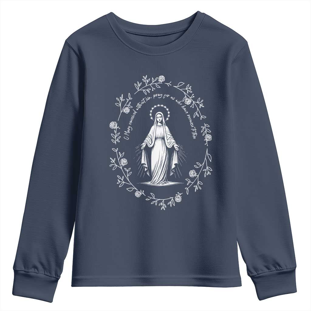 Marian Catholic Youth Sweatshirt Virgin Mary Floral Women Religious Catholic Gift - Wonder Print Shop