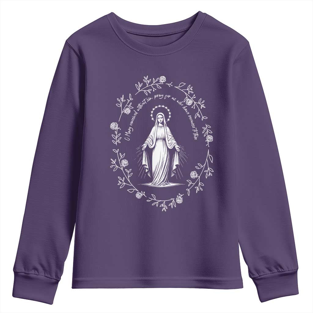 Marian Catholic Youth Sweatshirt Virgin Mary Floral Women Religious Catholic Gift - Wonder Print Shop