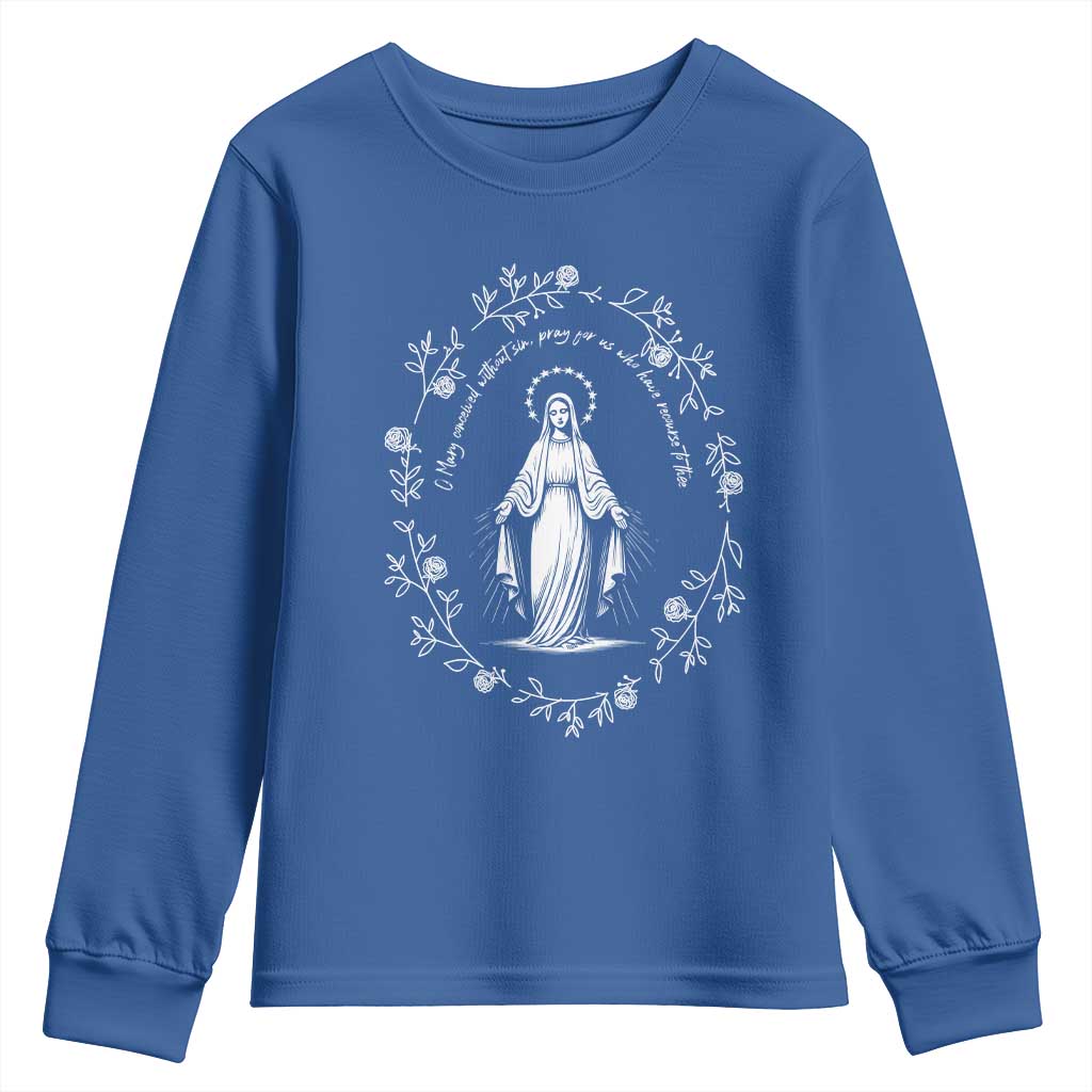 Marian Catholic Youth Sweatshirt Virgin Mary Floral Women Religious Catholic Gift - Wonder Print Shop