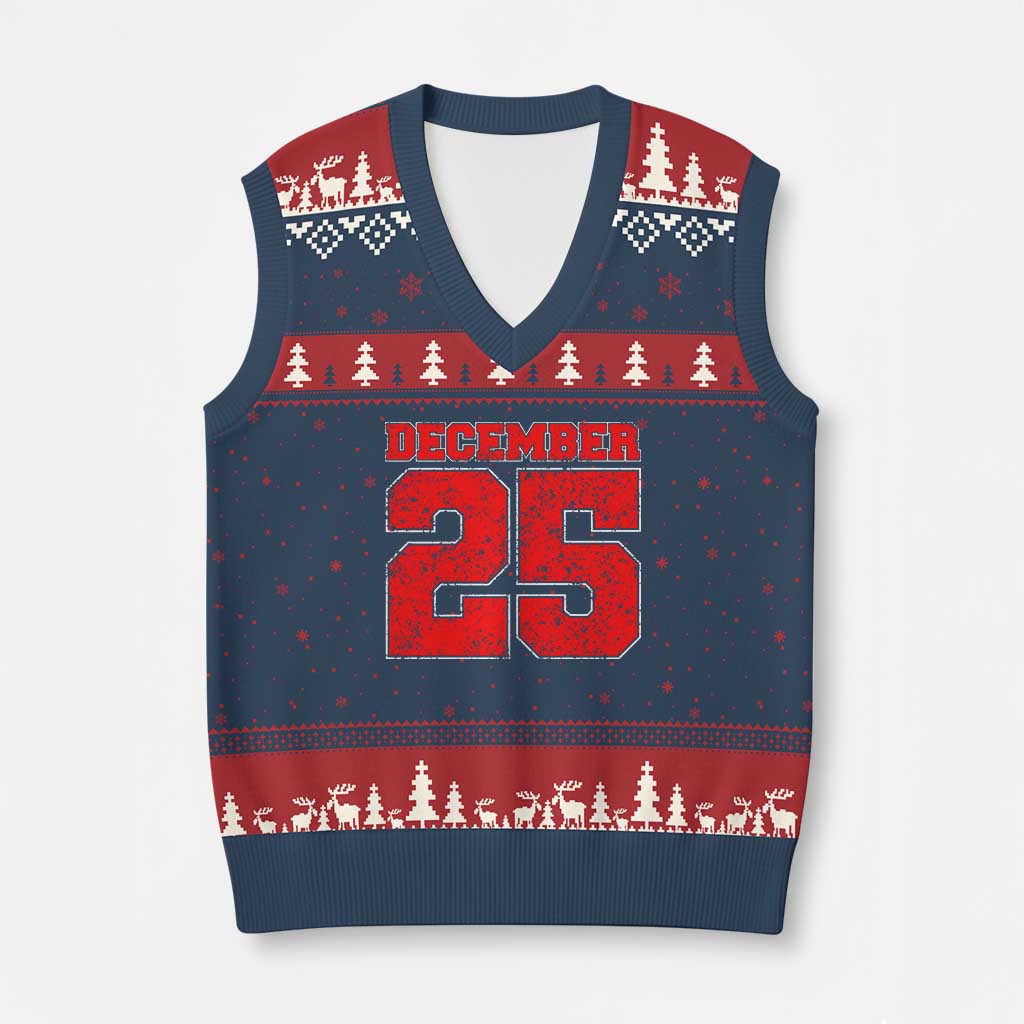 Retro December 25 Xmas V-Neck Knit Sweater Vest Vintage Holiday - Wonder Print Shop