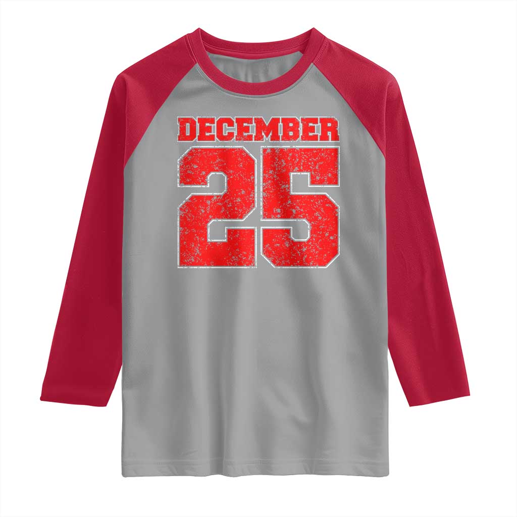Retro December 25 Christmas Raglan Shirt Vintage Holiday - Wonder Print Shop