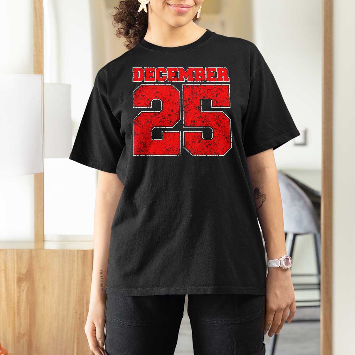 Retro December 25 Christmas T Shirt For Women Vintage Holiday - Wonder Print Shop
